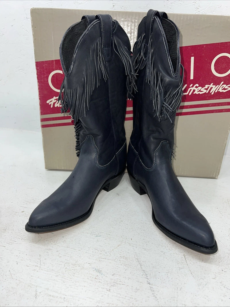 New Women’s Navy Fringe Cowboy Boots. L 692 7.5 7 1/2 M. 17-35