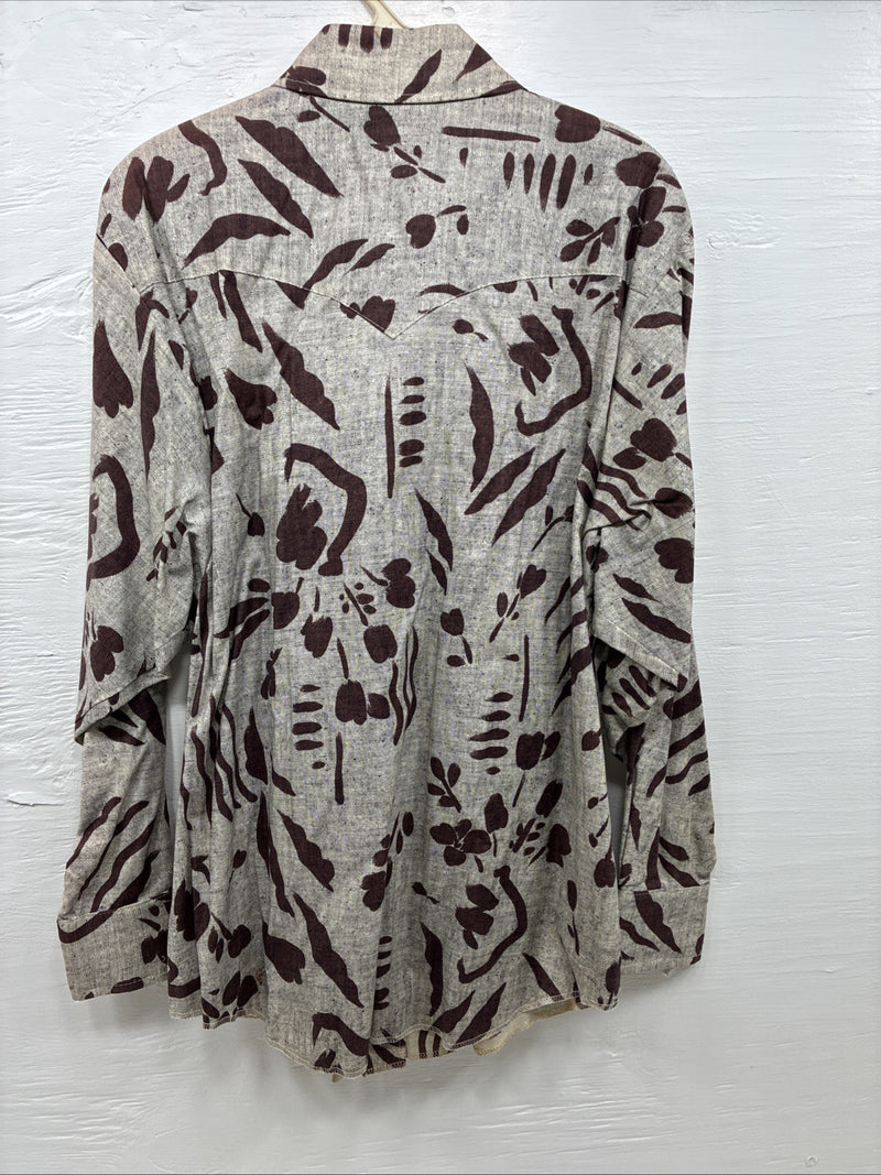New Men’s H Bar C Brown Design  Long Sleeve Pearl Snap Medium With Belt K-20