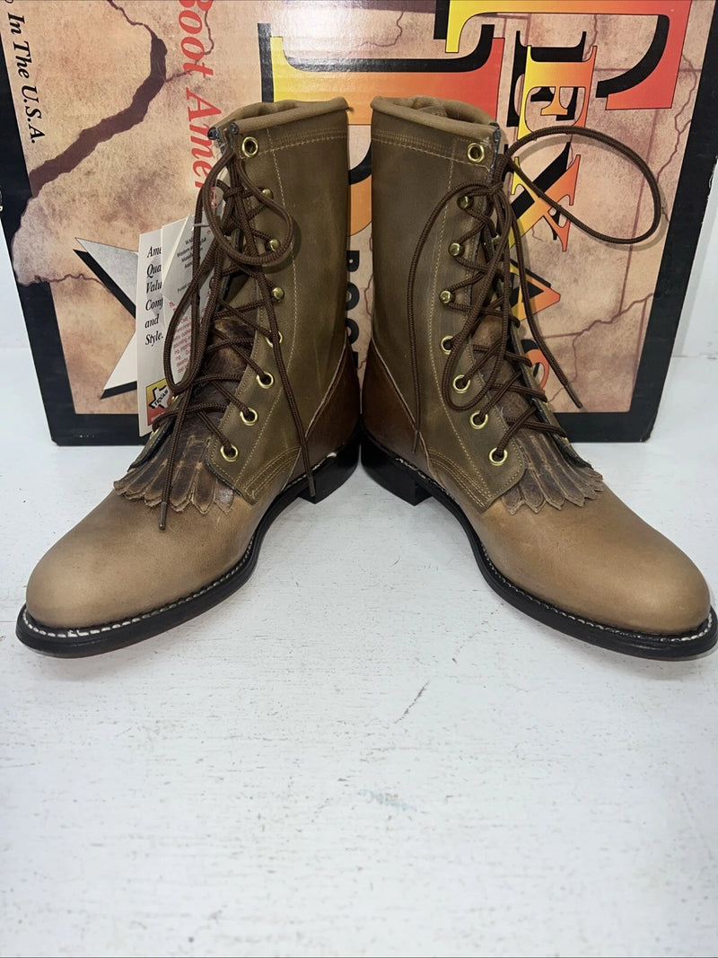 New Women’s Brown Lace Up Texas Brand Cowboy Boots. 4474 6 M. 19-82