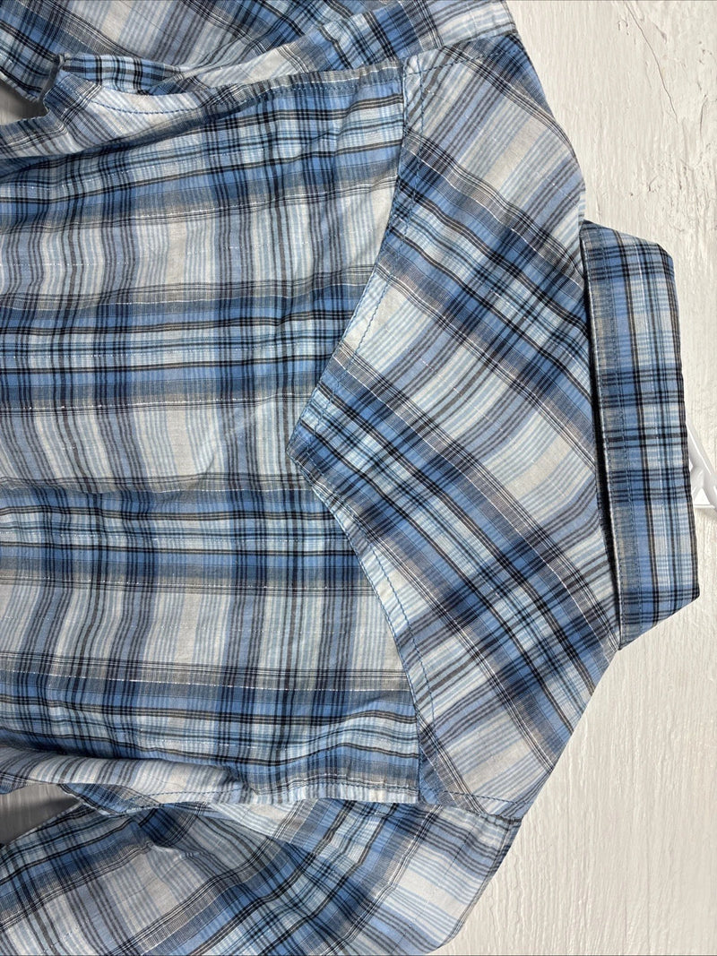 New Girls Cumberland Blue Plaid Long Sleeve Pearl Snap Medium DD-25
