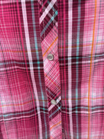 New Women’s Cumberland Pink Plaid Short Sleeve Pearl Snap Medium LL-48