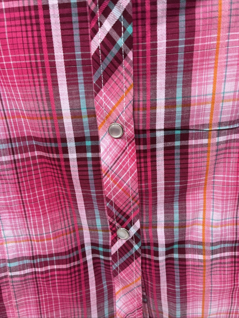 New Women’s Cumberland Pink Plaid Short Sleeve Pearl Snap Medium LL-48
