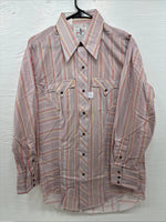 New Men’s Tem Tex Pink Stripe Long Sleeve Pearl Snap Medium J-73