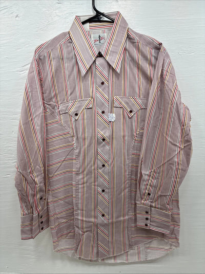 New Men’s Tem Tex Pink Stripe Long Sleeve Pearl Snap Medium J-73