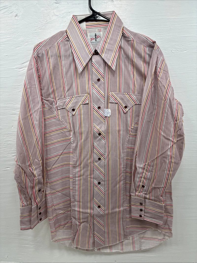 New Men’s Tem Tex Pink Stripe Long Sleeve Pearl Snap Medium J-73
