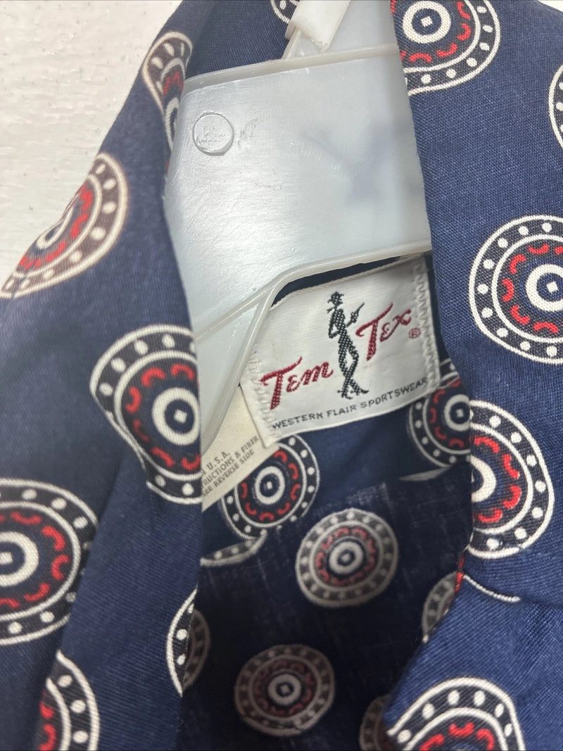 New Women’s Tem Tex Blue Design Long Sleeve Pearl Snap Size 32 MM-61