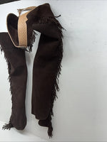 NOS Brown Show Chaps With Fringe Adjustable Waist 44” L-36