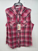 New Women’s Cumberland Pink plaid Short Sleeve Pearl Snap XL GG-26