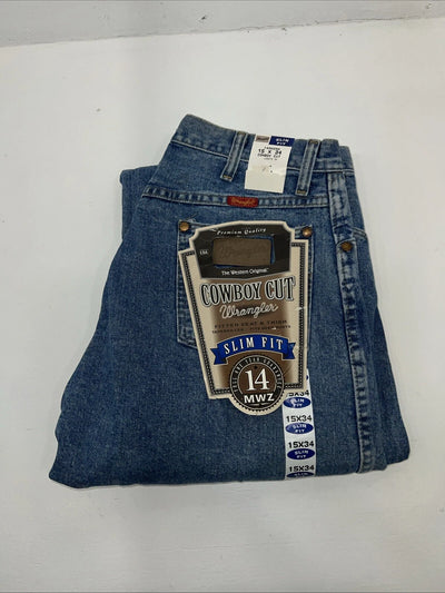 New Men’s Cowboy Cut Slim Fit Wrangler Denim Jeans. 15x34 G-8
