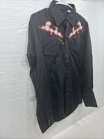 New Men’s Champion Western Black Design Long Sleeve Pearl Snap 15.5 Medium T-89