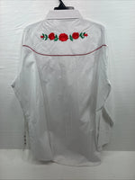 New Men’s ELY diamond White Rose Long Sleeve Pearl Snap 3XL F-53