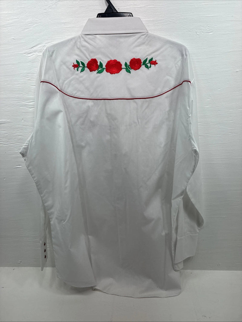 New Men’s ELY diamond White Rose Long Sleeve Pearl Snap 3XL F-53