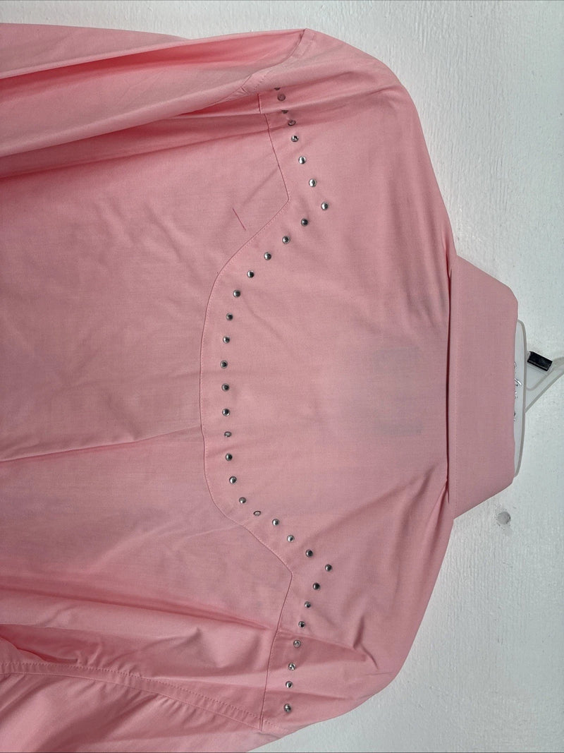 New Women’s White Horse Pink Gem Long Sleeve Pearl Snap XL GG-70