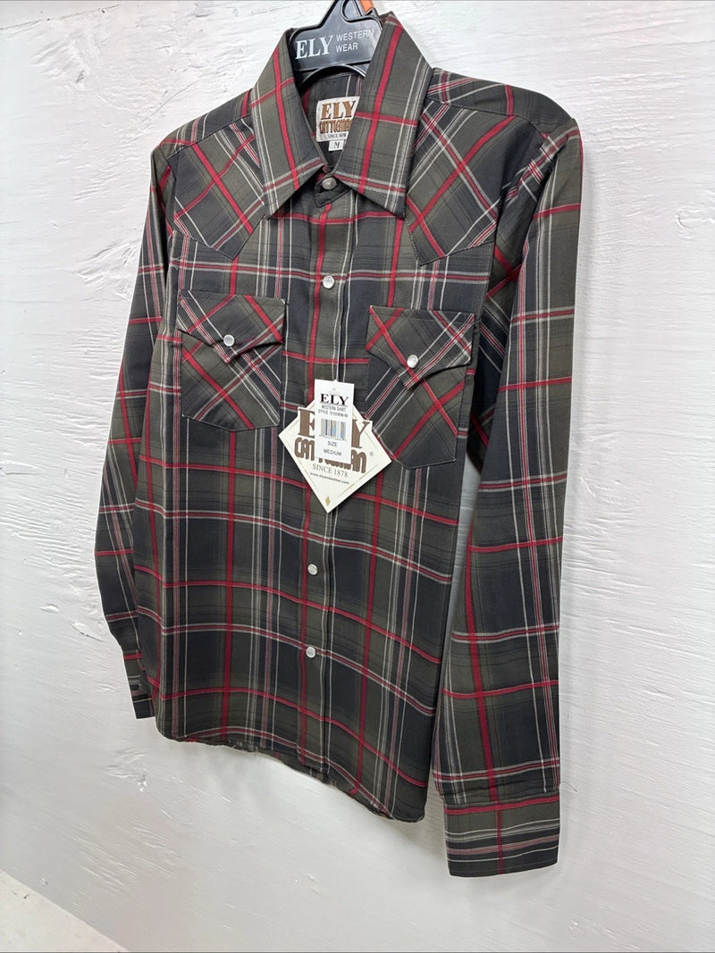 New Kids ELY Cattleman Green Plaid Long Sleeve Pearl Snap Medium DD-27