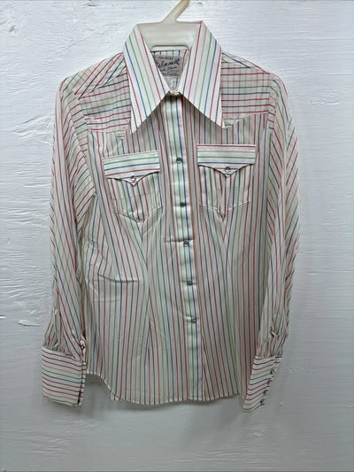 New Kids Rockmount Multicolor Stripe Long Sleeve Pearl Snap Size 32 CC-109
