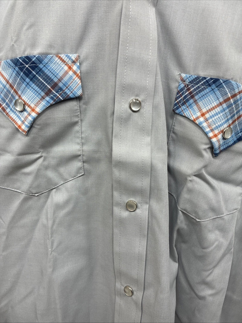 New Kids Champion Western Gray Plaid Long Sleeve Pearl Snap Size 18 CC-107