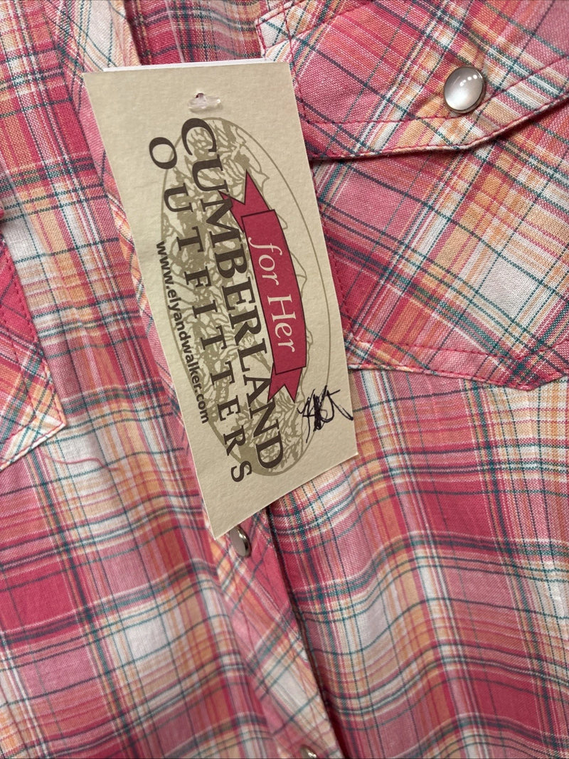 New Women’s Cumberland Pink Plaid Long Sleeve Pearl Snap Medium KK-109