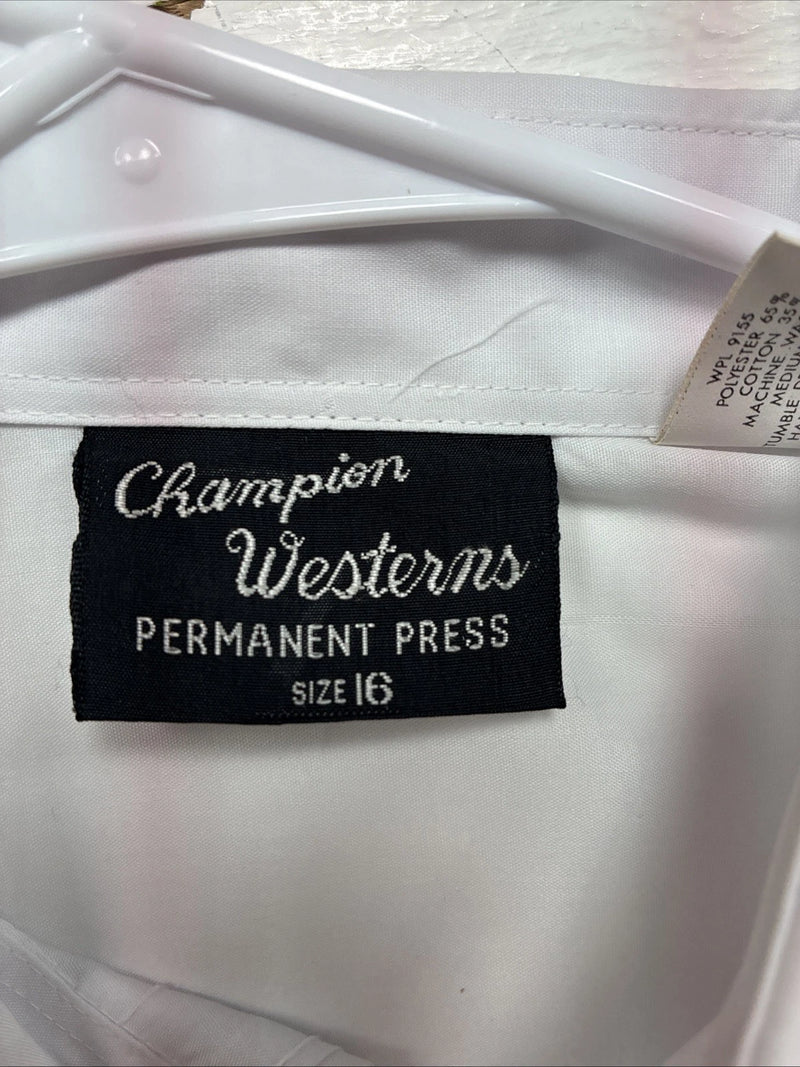 New Kids Champion Western White Long Sleeve Pearl Snap 16 Large V-29