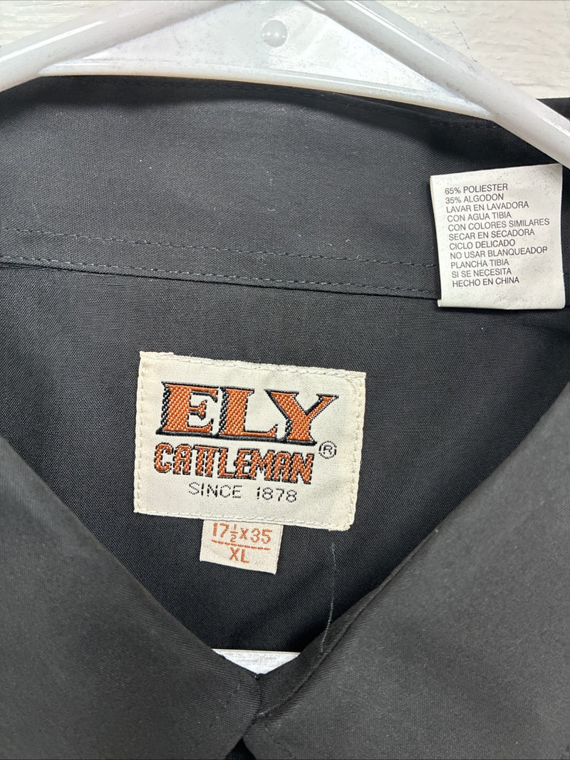 New Men’s ELY Cattleman Black Simple Long Sleeve Pearl Snap XL J-86