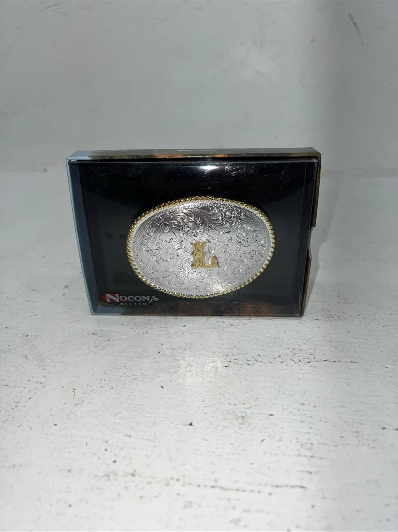 New Women’s Nocona Gold Silver “L” Belt Buckle. 37572-L  A-113