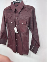 New Kids White Horse Purple Stripe Long Sleeve Pearl Snap Medium DD-73 