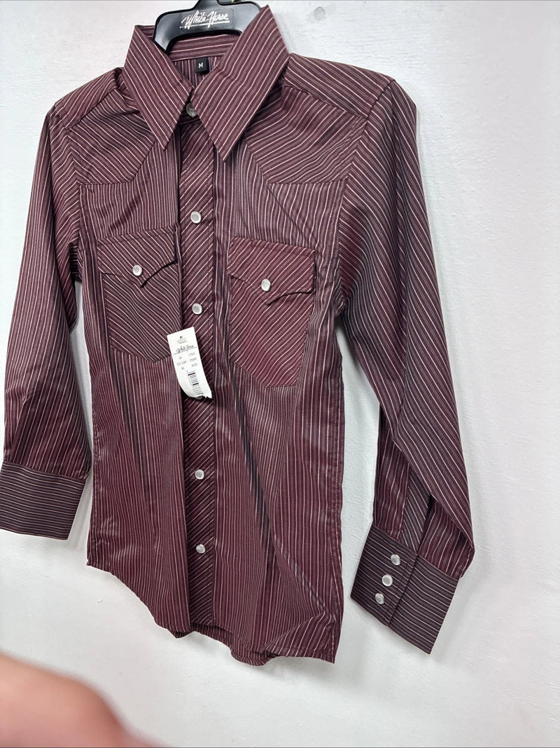 New Kids White Horse Purple Stripe Long Sleeve Pearl Snap Medium DD-73 
