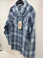 New Women’s Cumberland Blue Plaid Long Sleeve Pearl Snap 2XL GG-44