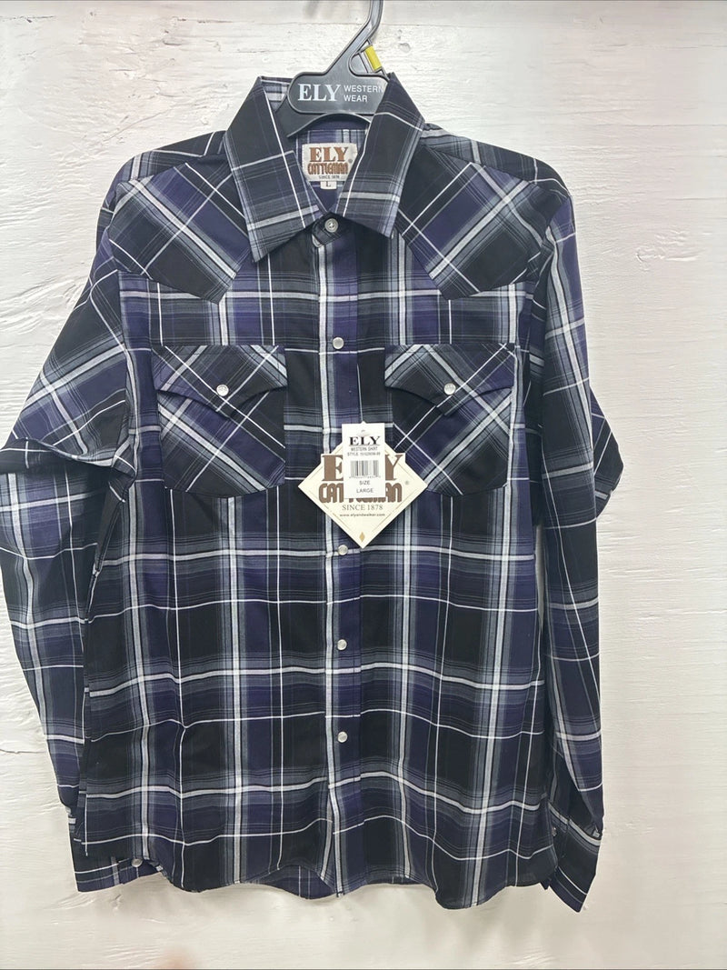 New Kids ELY Cattleman Purple Plaid Long Sleeve Pearl Snap Large DD-33