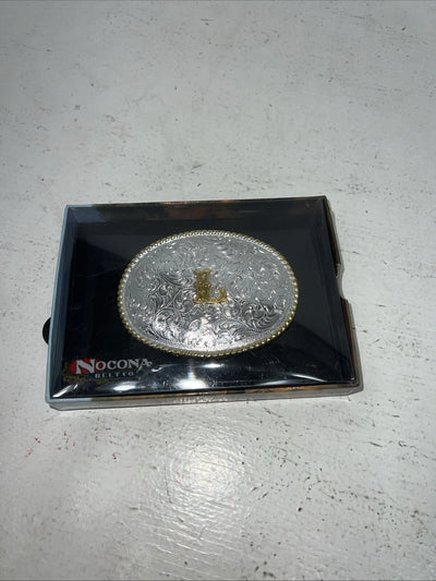 New Women’s Nocona Gold Silver “L” Belt Buckle. 37572-L  A-113