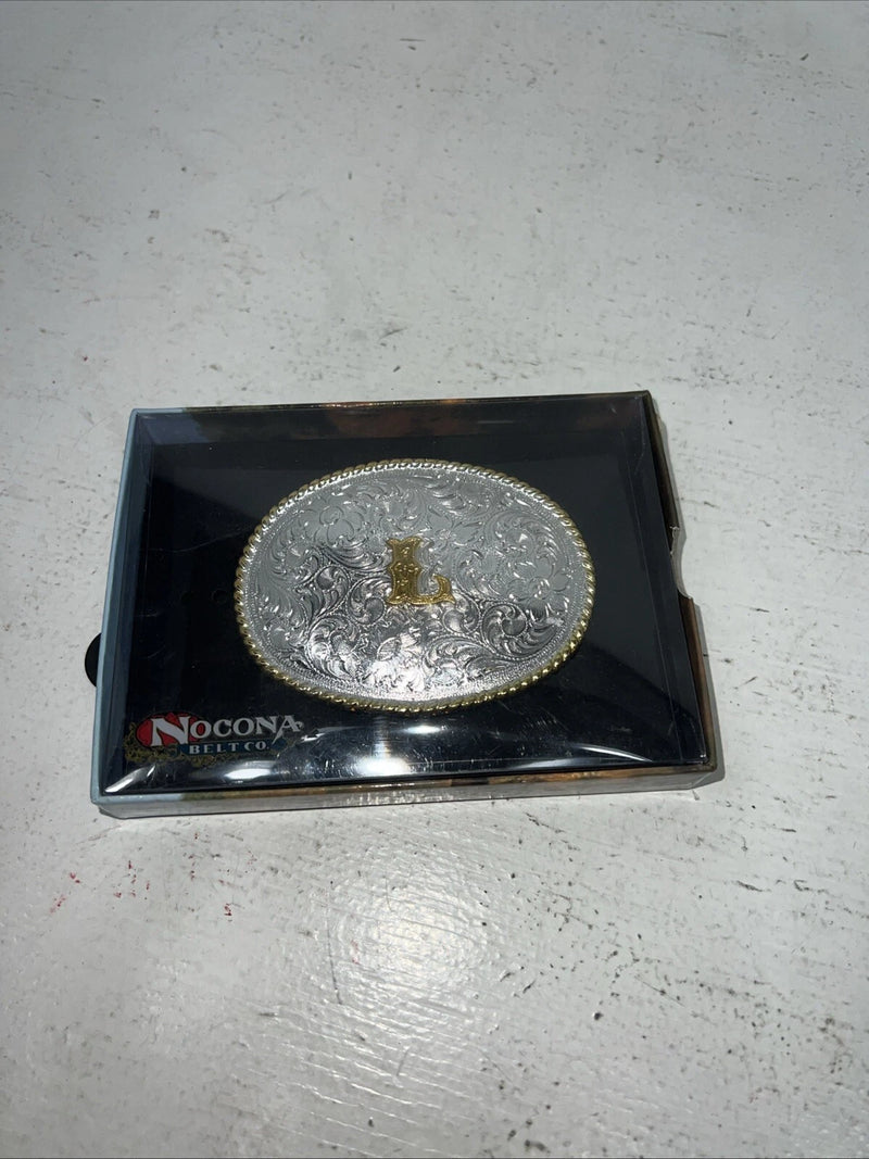 New Women’s Nocona Gold Silver “L” Belt Buckle. 37572-L  A-113
