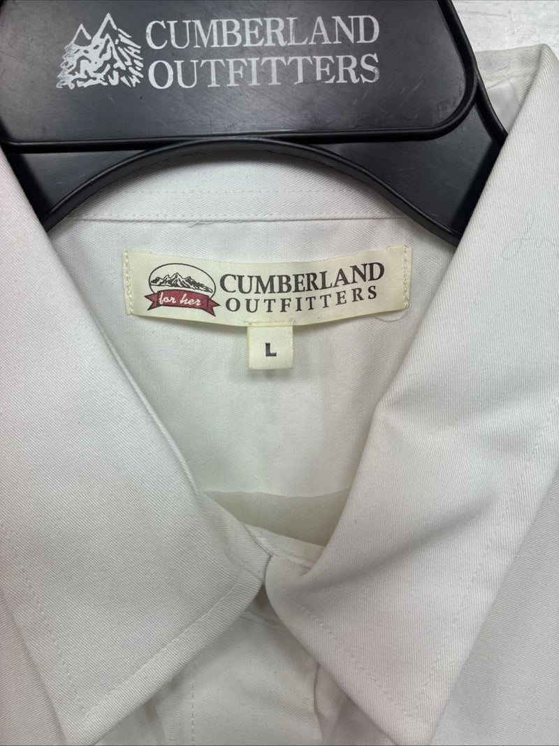 New Women’s Cumberland White Flag Design Short Sleeve Pearl Snap Large II-67