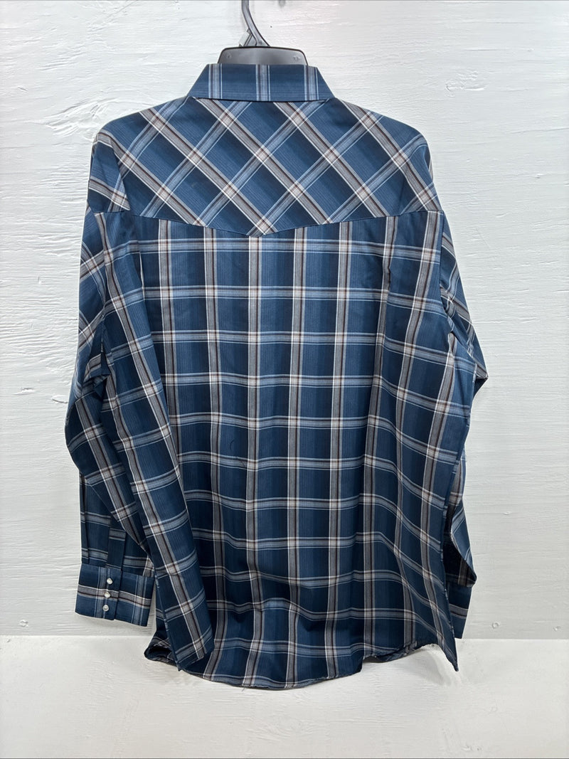 New Men’s ELY Cattleman Blue Flannel Long Sleeve Pearl Snap 2XLT F-60