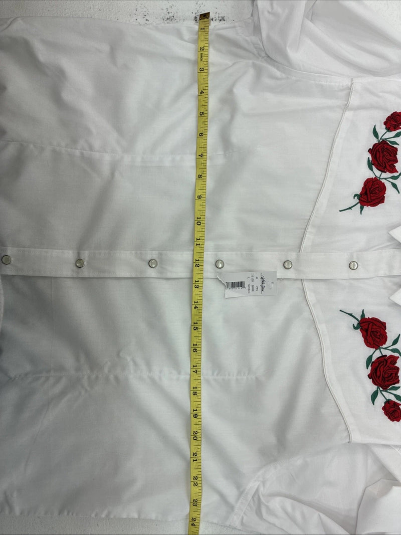 New Womens White Horse White Rose Long Sleeve Pearl Snap Large II-91