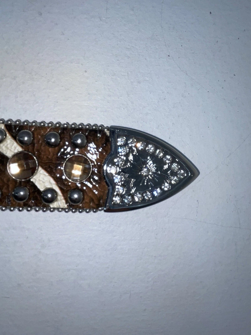 New Cow Print Genuine Leather Blazin Roxx Bling L Belt #N3510602 Z-77