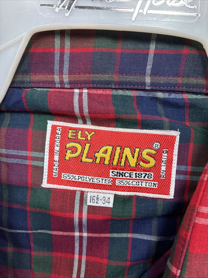 New Men’s ELY Plains Red Blue Plaid Long Sleeve Pearl Snap 16 Large Q-22