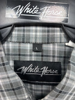 New Men’s White Horse Gray White Plaid Short Sleeve Pearl Snap Large X-39