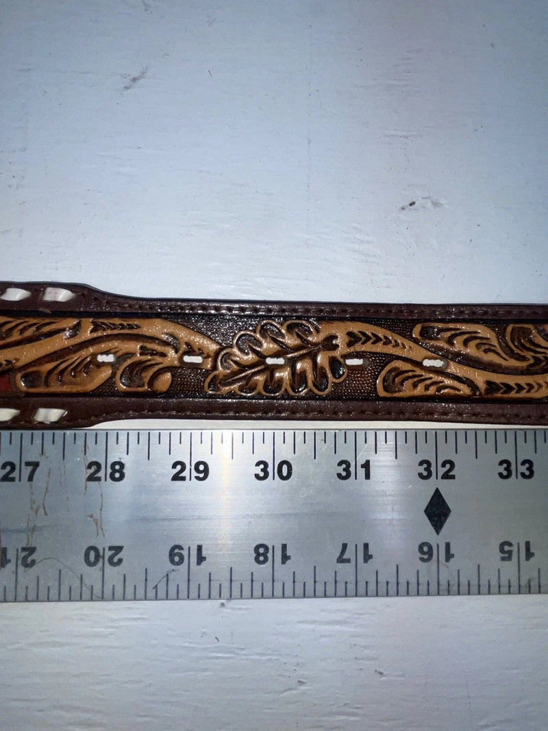 New Red Genuine Leather Longhorn Tooled 30” Belt #82828 JJ-140