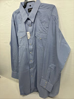 New Men’s White Horse Blue White Stripe Long Sleeve Pearl Snap 2XL H-58