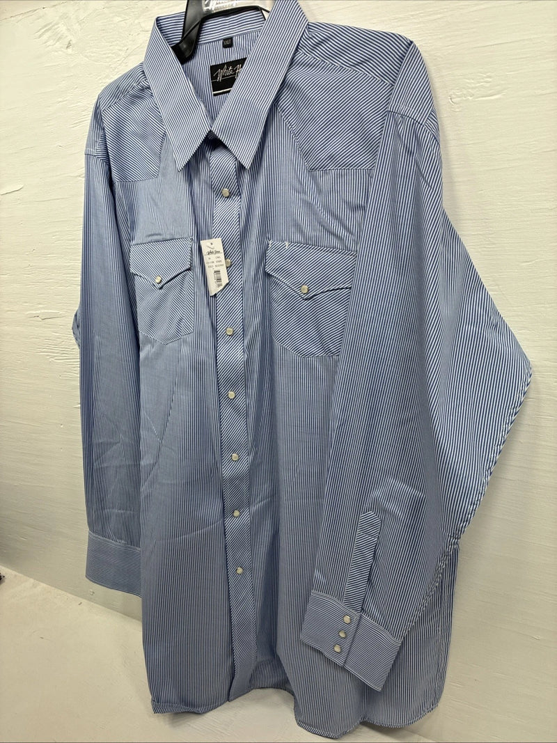 New Men’s White Horse Blue White Stripe Long Sleeve Pearl Snap 2XL H-58