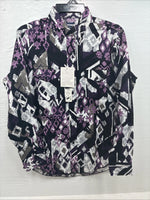 New Men’s Wrangler Black Purple Designed Long Sleeve Button Up Medium V-86