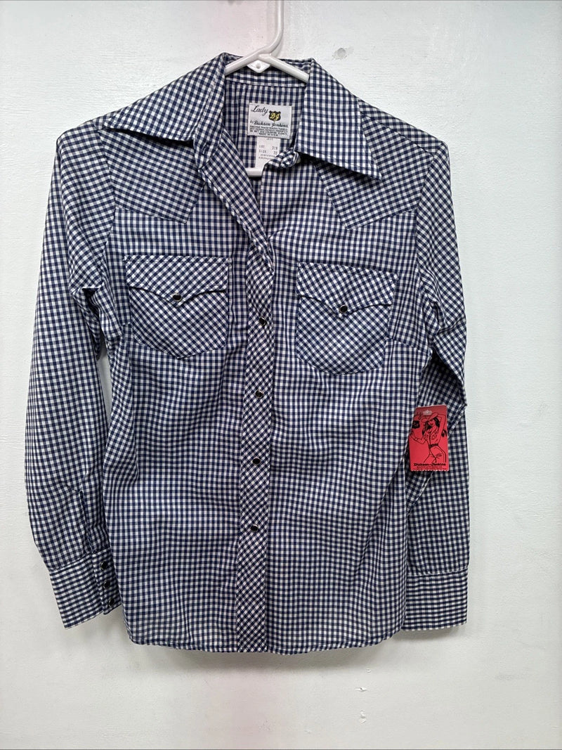 New Women’s Dickson Jenkins Blue Checker Long Sleeve Pearl Snap Size 32 MM-92