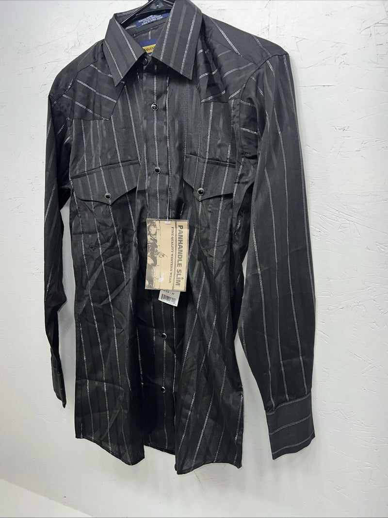 New Men’s Black Panhandle Slim Pearl Snap Long Sleeve Shirt. 14.5x33 S I-46