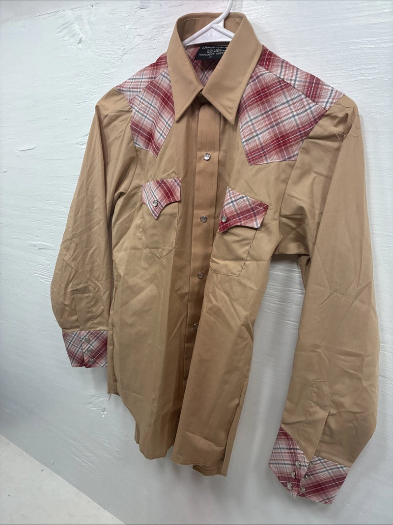 New Kids Champion Western Tab Pink Plaid Long Sleeve Pearl Snap Size 14 CC-114