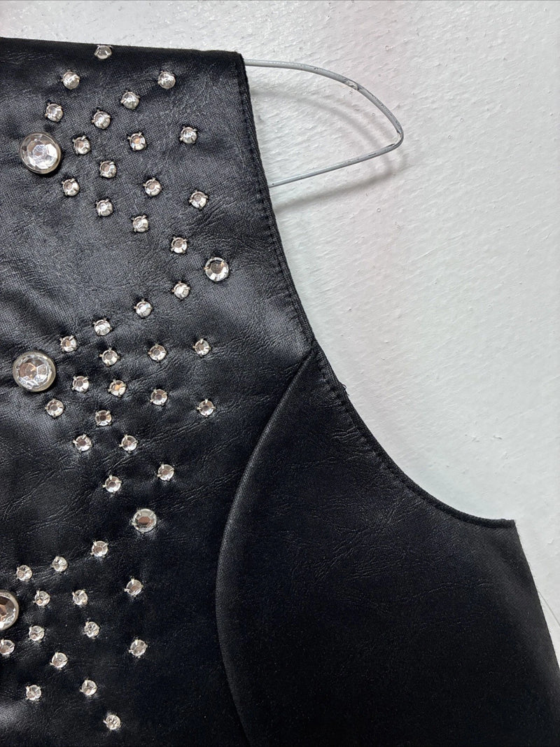 New Women’s 1848 RanchWear Black Rhinestone Sleeveless Vest Zip Up Small YY-41