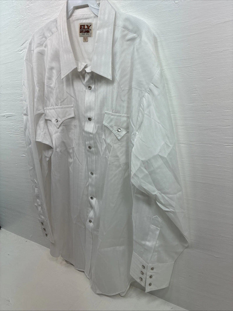 New Men’s ELY Cattleman White Stripe Long Sleeve Pearl Snap 18.5 X 35 2XL F-64