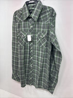 New Kids White Horse Green Plaid Long Sleeve Pearl Snap XL DD-59 