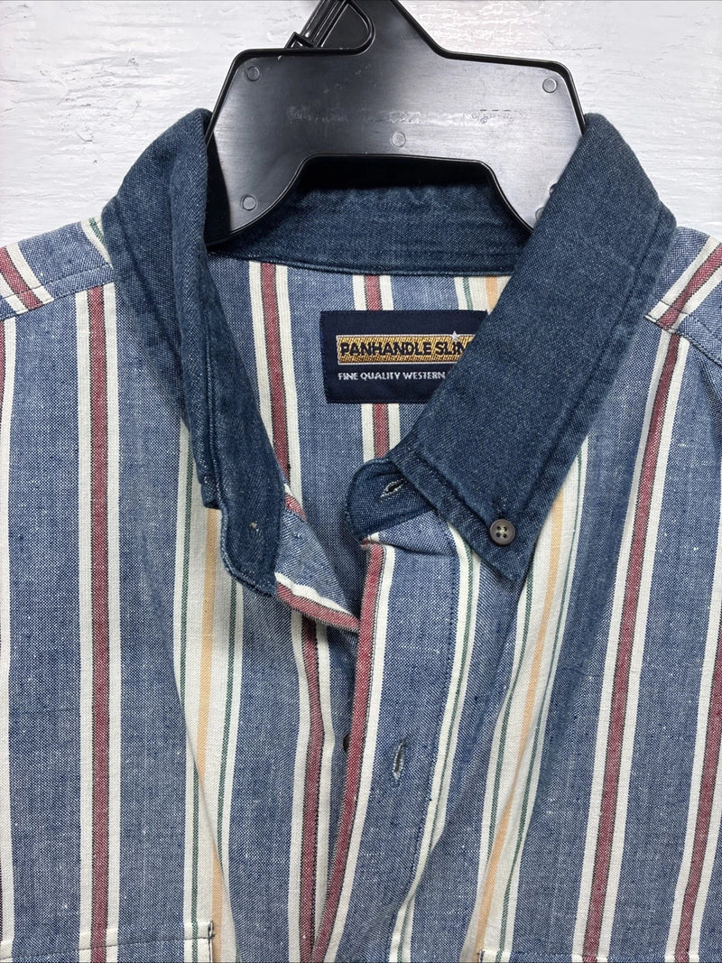 New Men’s Panhandle Slim Multicolor Stripe Long Sleeve Button Up Large Q-52