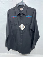 New Men’s ELY Cattleman Black Aztec Design Long Sleeve Pearl Snap XL O-67