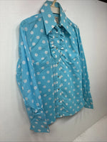 New Women’s Rockmount Blue Polkadot Long Sleeve Pearl Snap Size 32 KK-97