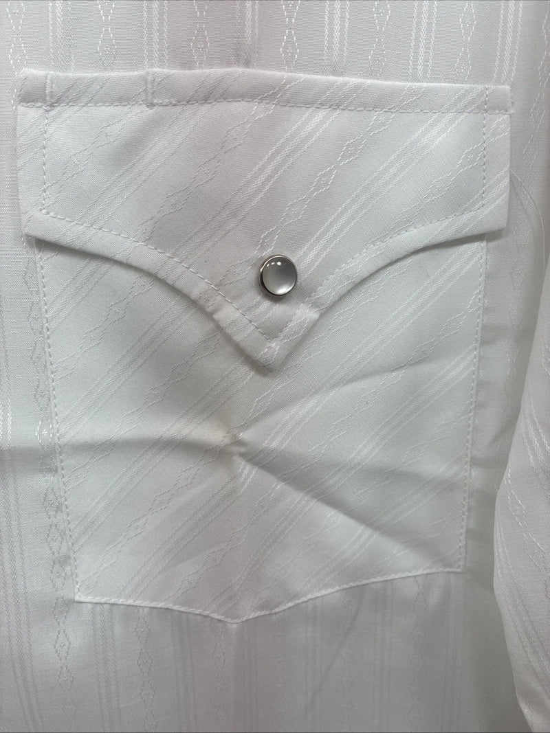 New Men’s ELY Cattleman White Designed Long Sleeve Pearl Snap 16.5 Large Q-102